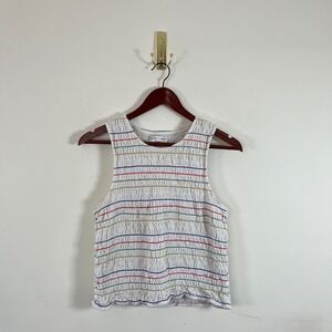 Madewell Texture & Thread Rainbow Stitch Smocked Tank Top Striped XL Cotton